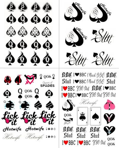 4 Sheets BBC Queen of Spades Temporary Tattoo Sticker Total 81(15X21cm) QOS Hardcore Words Phrases Temporary Tattoos