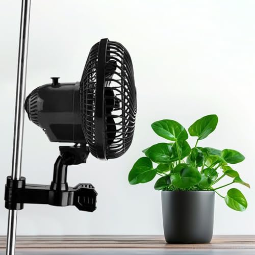 KLGFI 1 Stück Grow Ventilator Oszillierend, 20 W Clip Ventilator Klemmbar | 24cm Ø, leise 33dB, 2 Stufen, energieeffizient, 90° horizontal + 120° vertikal, Clip & Rohrhalterung, für Grow Zelt & Indoor