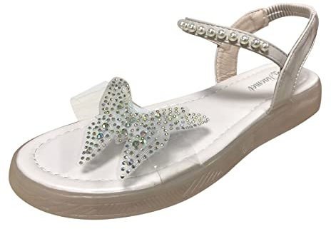 Uwdiohq Sandali Donna Bassi Casual Piatti Elastici Con Bocca Di Pesce Farfalla Strass (White, 39) Estive Zeppa Da Camminata Ciabatte Scarpa Estiva Fucsia Scarpe Argento Eleganti Basse Pelle Vera
