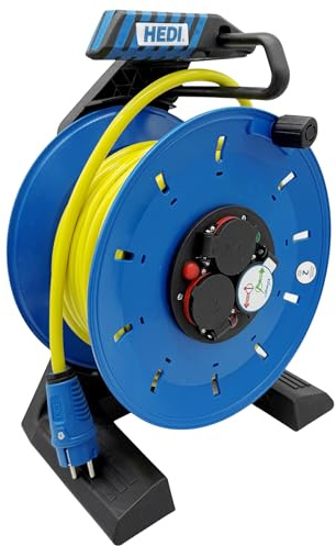 Kunststoff Schuko Kabeltrommel 230V IP44 Stromkabel H07BQ-F 3x2,5mm² in gelb 50m