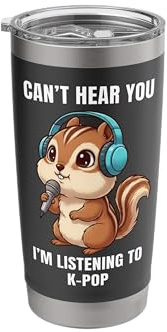 Cute Chipmunk K-Pop Fan Kawaii Music Lover Headphones Stainless Steel Insulated Tumbler