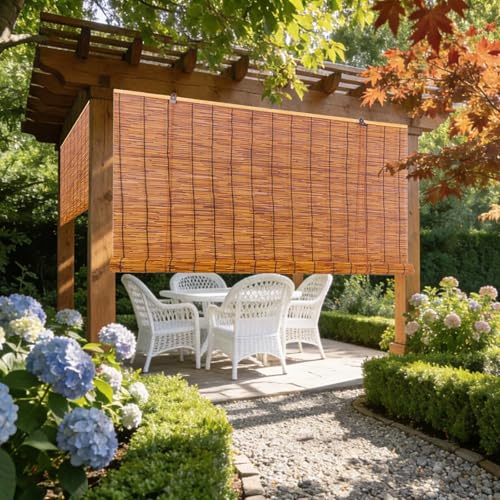 Natur Bambusrollo 60 70 80 90 100 110 120 140 160cm Breite Bambusrollo Wetterfest Aussen Schilfrohrrollo Natur Sonnenschutz Sichtschutz Rollo Outdoor Für Türen und Fenster(Carbonized,B120xH300 cm)