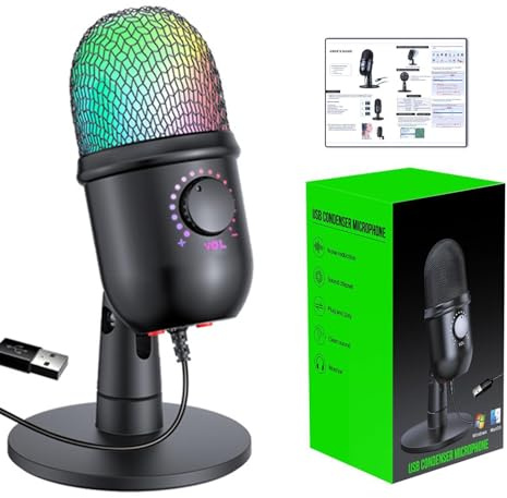 Microfono USB – condensatore da 5,5 pollici, interfaccia polare cardioide | componente audio digitale, attrezzatura di registrazione professionale in studio | Microfono da podcast con gel creativo