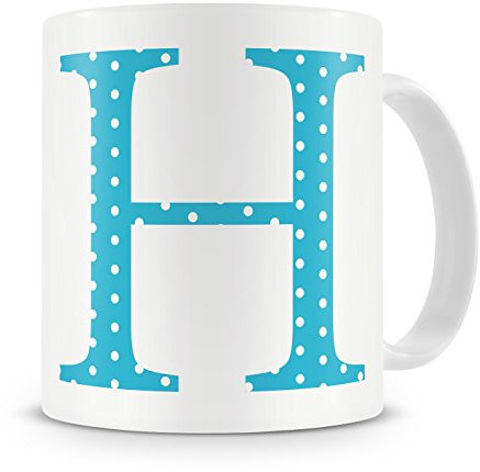 givagift Letter “H” Mug – Letter H Mug, H Letter Mug, H Mug – Mug Gift/Present – Polka Dot Style – Modern/Cool/Trendy Style Mug (Blue)
