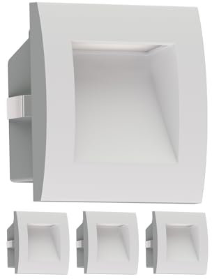 ledscom.de 4 Stück LED Wandeinbauleuchte ZIBAL, Downlight für außen, IP65 matt, 90 x 90mm, warmweiß