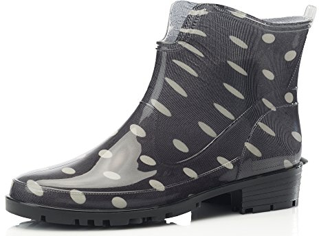 Ladeheid Stivaletti Donna in Gomma PVC Stivaletti Impermeabili da Donna Stivali Corti Eleganti in Gomma per la Pioggia per la Primavera e l'Autunno LA-930 (Nero/Pois 36 EU)