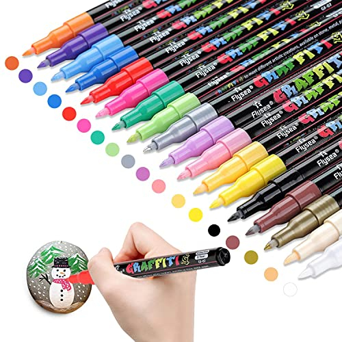 AivaToba Paint Pens & Acrylic Markers for Rock Painting Kit, Craft Kits for Adults Kids, 18 Colours Permanent Graffiti Pens, Acrylic Paint Pen Kits for Arts & Crafts, Fabric/Wood/Glass/Ceramic