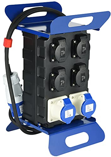 Electraline 60430 Quadro Elettrico di Distribuzione Portatile con Interruttore Differenziale di Sicurezza RCD 30mA, 4 prese Schuko, 2 Prese Industriali CEE, Spina a 2P+T, Cavo 2M H07RN-F 3G1,5, IP44