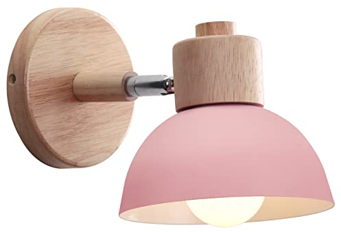 iDEGU Applique Murale Industrielle Vintage 15CM Lampe Murale Réglable en Bois Métal Rétro E27 Luminaire Applique Interieur pour Chambre Salon Couloir Restaurant (1 Pack, Rose)