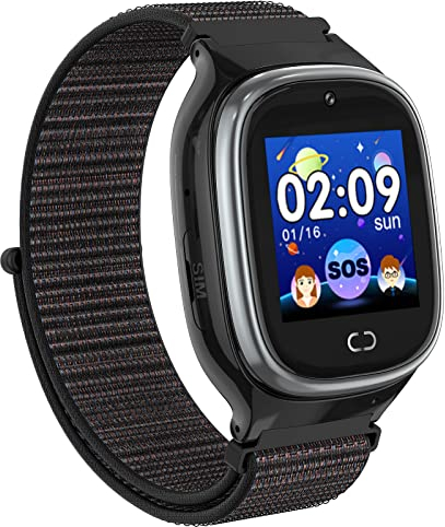 PTHTECHUS Smartwatch für Kinder, 1,37'' LED Touch Digitalkamera LBS-Positionierung Kinderuhr Support Spiel Anruf Wecker SOS Sprach Chat Smart Watch, Kindergeschenk 5-12 Jahre, Schwarz