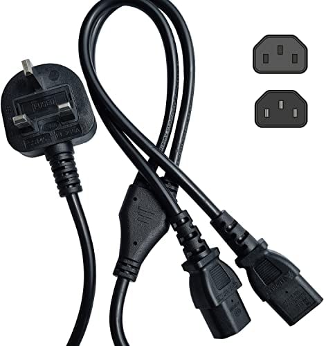SHAFI® 2-Meter Dual IEC-C13 Splitter Extension Cable to BS-1363A UK 3-Pin Plug - Kettle Lead Dual Power Cord for PC Projector Cooker Hp Printer PlayStation Pro PS4 Computer Monitor - 1.65m+2 * 0.35m