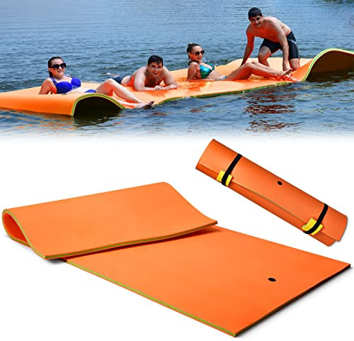 COSTWAY Tapis Flottant de Piscine 355 x 183 CM, Matelas Flottant d’Eau 4-6 Personnes 3 Couches Mousse XPE Résistant avec Dispositif d’Amarrage et Sangles à Boucle, pour Plage, Charge 400 KG (Orange)