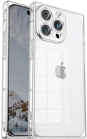 Tzomsze Clear iPhone 15 Pro Case Square,Full Camera Protection & Reinforced Corners TPU Cushion,Slim Silicone Shockproof Case Cover for Women Girls 6.1 inch 2023 Crystal Clear