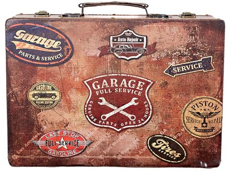 Birendy Truhe Kiste Reise, Auto Koffer, Kofferset, Mit Kunstleder Schatzkiste Piratenkiste, Holzbox (1712-CarService-XL-36cm)