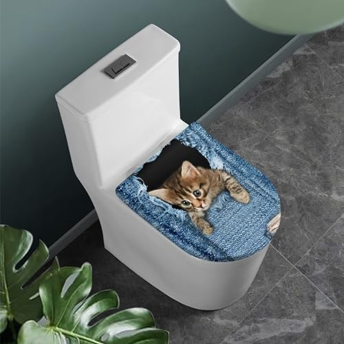 COEQINE Cute Cat Print Toilet Lid Cover, Blue Toilet Lid Cover Single Cover for Tilet Lid Cover for Bathroom,Party Decorations for Home Seat Cover Lid Cover Replacement
