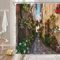 NYDSZNE Italienischer Duschvorhang, europäische alte Straße, Blumen, Vintage, Dorf, Toskana, mediterran, Naturszene, Garten, Pflanzen, Badezimmer, Stoffvorhang mit Haken