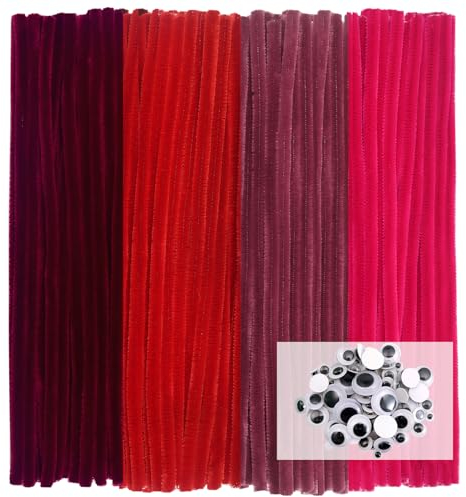 TOAOB Pfeifenreiniger 4 Verschiedene Rot zum Basteln 100 Stück Chenilledraht Pfeifenputzer Lang 30 cm X 6mm Pipe Cleaner Basteln für DIY Handwerksprojekte