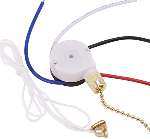 Correa Kit Interruptor Ventilador Techo, 3 Velocidades, 4 Cables, Interruptor Ventilador, Interruptor Control Velocidad con Cremallera,Interruptor Cable TraccióN ZE-208S con Cuerda Dorada