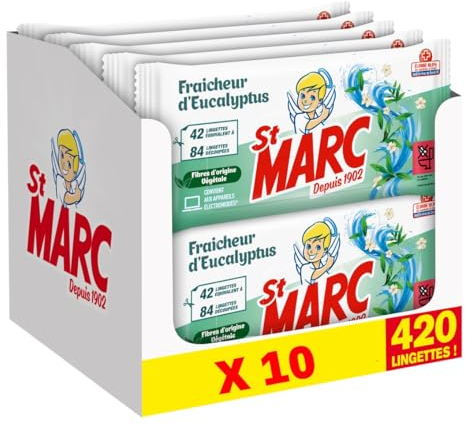 St Marc - St Marc Lingette nettoyante Désinfectante, 420 lingettes, Parfum Eucalyptus, Convient aux appareils électroniques