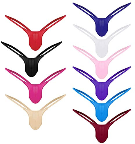 Mens Briefs Multipack 10PC Sexy Mens G-Strings Men's Thong Underwear Plain Bulge Pouch Low Rise Bikini Thongs Underpants Knickers Men Sissy Lingerie Joke Secret Gift