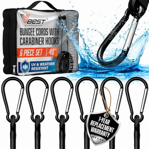 VBEST Bungee Cord with Carabiner Hooks, UV and Weather Resistant, 6 Pieces Set 48 Inches