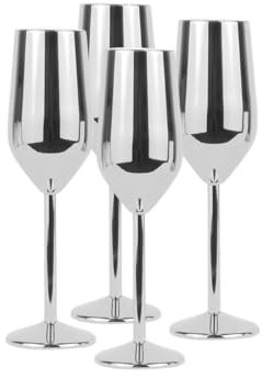 Laurie's Pub and Bar Accessories Set of 4 Stainless Steel Champagne Glasses | 220ml | Unbreakable Champagne Flutes (Silver)
