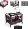 FANTASK 4 in 1 klappbares Reisebett bis 15kg, Mobile Stubenwagen, Beistellbett & Wickeltisch & Laufstall, 2 Ebenen Babybett höhenverstellbar mit Tragetasche, Matratze & Spieluhr