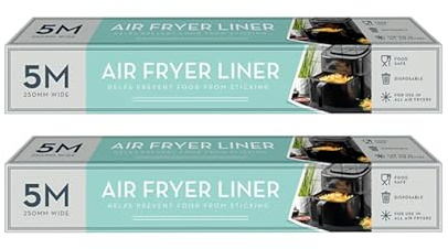 PURANEX 2 Packs of Air Fryer Liner Roll, 5m x 25cm, Disposable Parchment Paper for Air Fryers, Non-Stick, Greaseproof, High Heat Resistance and Simplifies Cleaning
