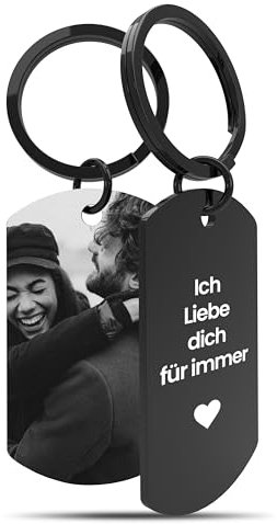 Meinearmbänder „Partner“ Personalisierter Schlüsselanhänger mit Foto & Gravur | Individueller Schlüsselring mit Schwarz/Weiß Bild | Ideales Erinnerungsstück für Paare