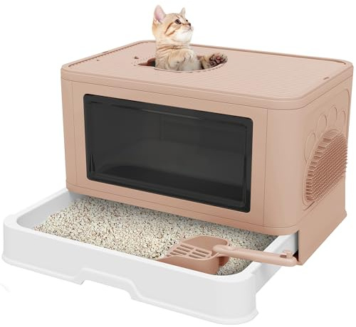 YITAHOME Katzenklo mit Deckel, 48x38x38cm Großes Katzentoilette mit Schaufel, Obenliegender Eingang und seitlicher Ausstieg, Leicht zu reinigen Cat Litter Box Für große Katzen, Kätzchen