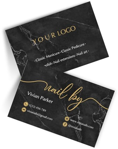 lepni.me Biglietti da visita personalizzati per Onicotecniche, Make-up artist, Estetiste con nome, telefono, email | Eleganti biglietti neri per saloni di bellezza | Semplici/Opachi/Laminati