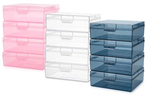 Kingrol 12 Pack Shallow Craft Storage Boxes with Lids, 4.9 Square Small Plastic Containers for Beads, Diamond Painting, Rhinestones & Jewelry Making - Semi-Clear, Stackable