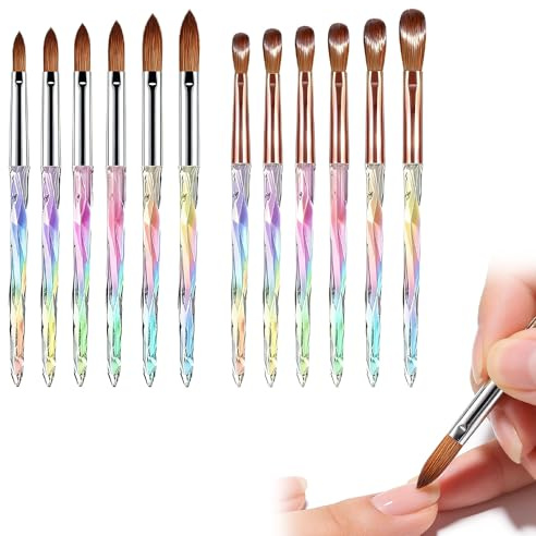 12 Pcs Acrylic Nail Brush Art Brushes Set,Nail Brush 3d Carving For Apply Acrylic Powder Extension For Diy Home Salon Art Manicure Tool