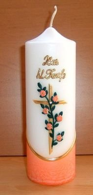 netsells Taufkerze 6 x 18 cm * handverziert * mit Wachsauflagen * getaucht * orange