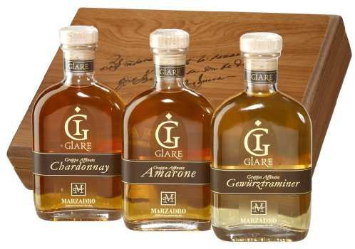 Marzadro grappa amarone chardonnay gewurztraminer collezione giare 3x cl.20