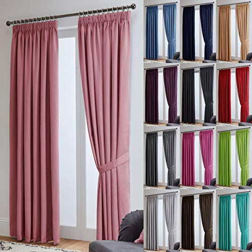 John Aird Blackout Curtains Pencil Pleat with Tie Backs (Pink,W 90 x L 72 (2 Panels) Thermal Energy Saving Curtains for Bedroom & Living Room