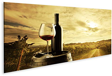 islandburner Bild auf Leinwand Rotwein Flasche Und Glas Wein Auf Faß Bilder Wandbilder Poster