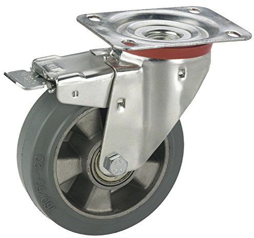 Dörner + Helmer 712123 Lenkrolle m. Alufelge Elastikbereifung Totalfeststeller 125x40mm/Platte 100x85mm