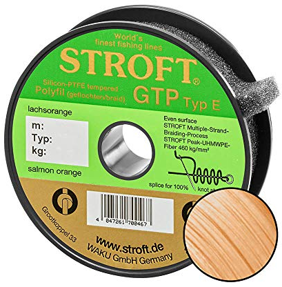 Stroft Schnur GTP Typ E lachs orange 100m geflochtene Angelschnur 8-Fach PE Braid, rund & leise, extrem Abriebfest, hohe Tragkraft, für Spinnfischen auf Hecht, Zander & Barsch Typ E3 7,50kg
