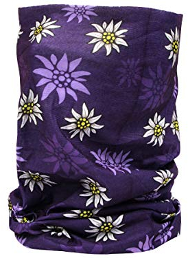 Alsino Multifunktions Halstuch Biker Motorrad Tuch Bandana 49 x 23 cm Edelweiß Atmungsaktiv Wetterfest Outdoor, Farbe wählen:Edelweiß dunkellila
