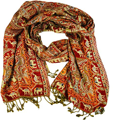GURU SHOP Indischer Pashmina Schal, Schultertuch, Boho Stola mit Paisley Muster - Braun/orange, Herren/Damen, Synthetisch, 200x70 cm