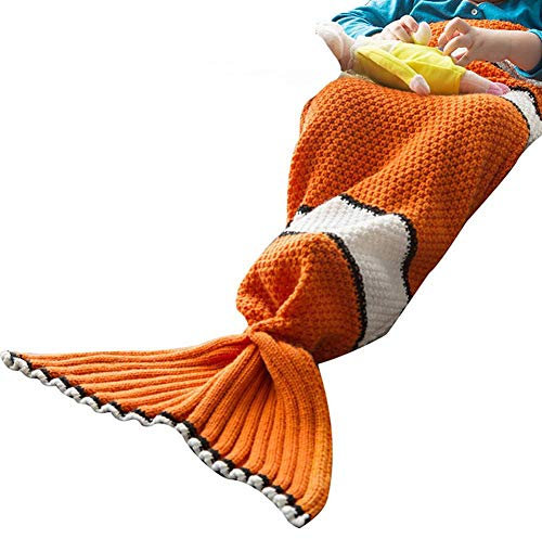 Naturer Meerjungfrau Decke Gestrickt Fischschwanz-Decke Handgemachte häkeln meerjungfrau Flosse Decke für Kinder, Mermaid Blanket Schlafsack Sofadecke für Mädchen