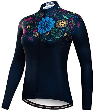 Weimostar Women's Long Sleeve Bike Bicycle Riding Cycling Jersey Outdoor Jacket Breathable Flower Black XL