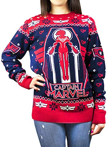 Captain Marvel Women's Premium Red Black Knitted Christmas Jumper