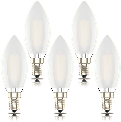 LED E14 Dimmable Candle Bulbs, Small Edison Screw, C35 SES Frosted Filament Light Bulb, 4W (40W Equivalent) Warm White 2700K, Pack of 5