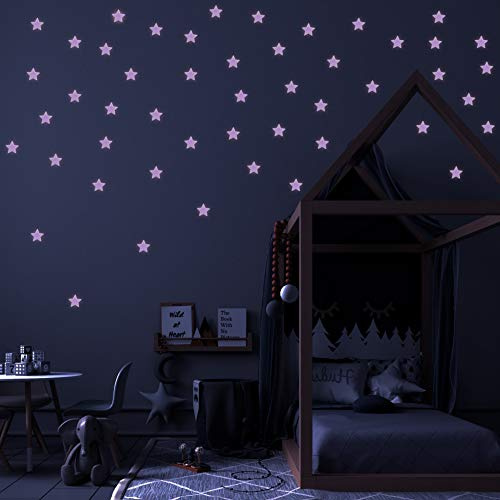 Nacnic Rose Sterne Wandaufkleber. Leuchtsterne/Leuchtpunkte für deinen Sternenhimmel. Wanddekoration für Kinder Schlafzimmer, Hauszimmer, Geschäfte. Fluoreszierende Stern Aufkleber in Rose, 4.2 CM