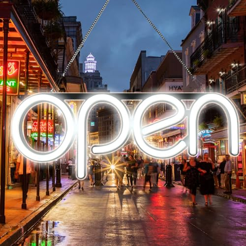 LED Open Sign, 16x6 Inch - Flashing Modes, Ideal for Restaurant, Bar, Salon - 24V/1A Power Supply, Open/Close (White)