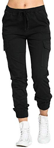 Minetom Femme Pantalon Cargo Streetwear Harem Pants Straight Trousers Cordon Biker Pantalon de Sportive Jogging Sweatpants Noir L