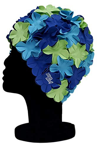Blue Reef Isla Floral Ladies Classic Retro 3D Flower Petal 3 Color Elegante Vintage Gorro de natación Gorro de natación Talla única Adultos (azul cielo/azul marino/verde)