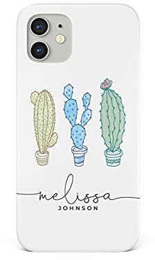 Tirita Personalised Initials Custom Hard Phone Case Cover Compatible with iPhone 12 & 12 Pro Mexican Exotic Nature Clipart Potted Cactus